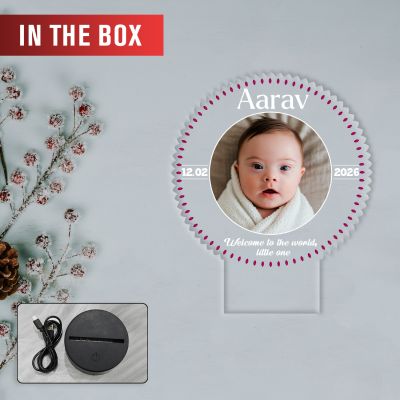 Personalized LED Night Lamp with Photo | Welcome to The World Little One Quote Engraved Warm White Light with Black Base Gift for New Born Baby & New Parents